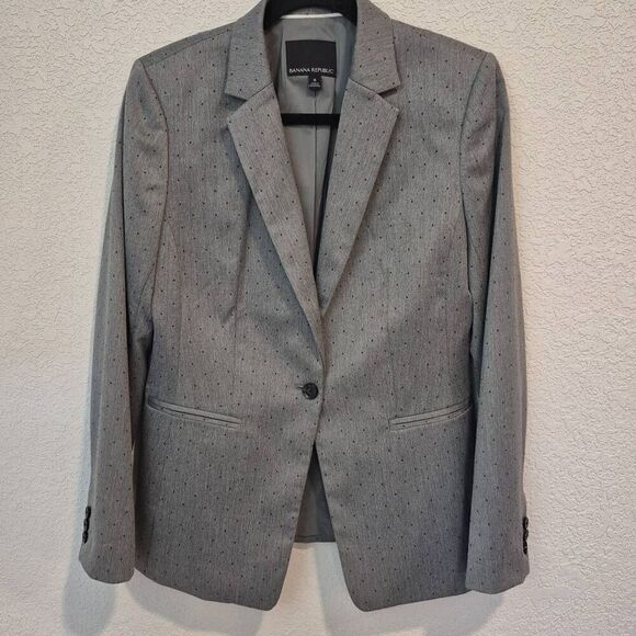 Banana Republic Gray Black Polka Dot Blazer Jacket Size 8 - Picture 1 of 8